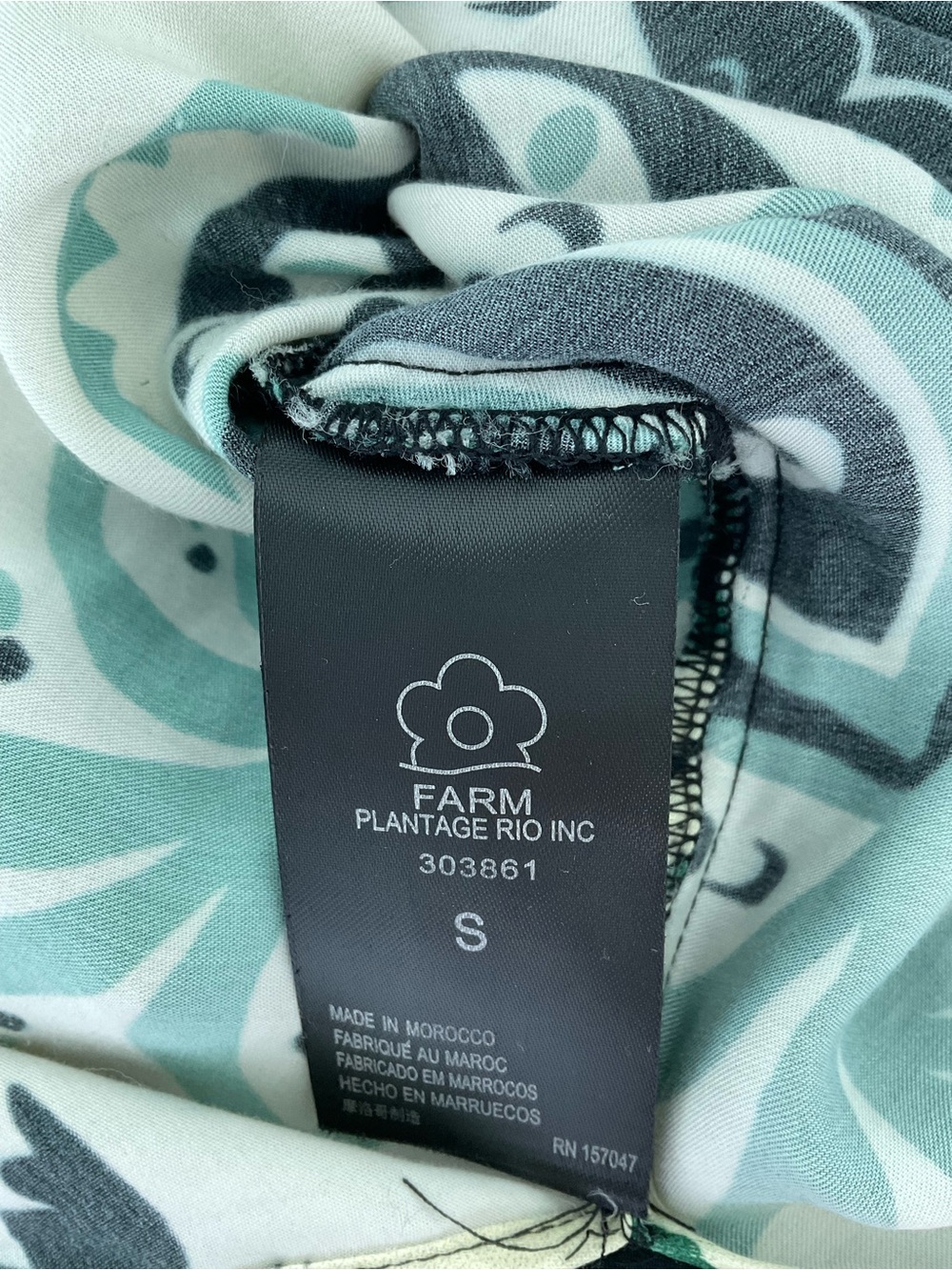 FARM Rio Mystic Scarf Chemise Dress Small Black Cream Celestial Palm Print - Picture 7 of 8